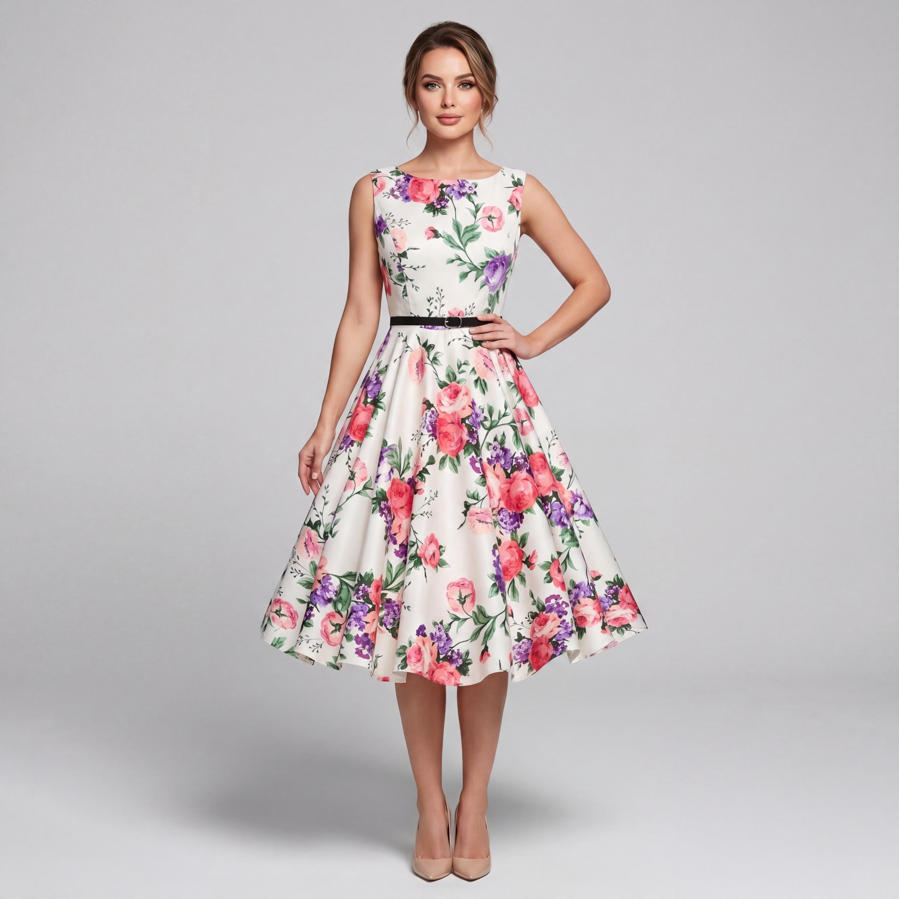 Vintage Inspired Floral Midi Dress – Garden Party Swing Outfit