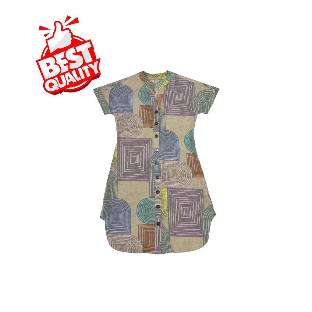 European & American Geometric Print Summer V-Neck Button-Up Dress for Women