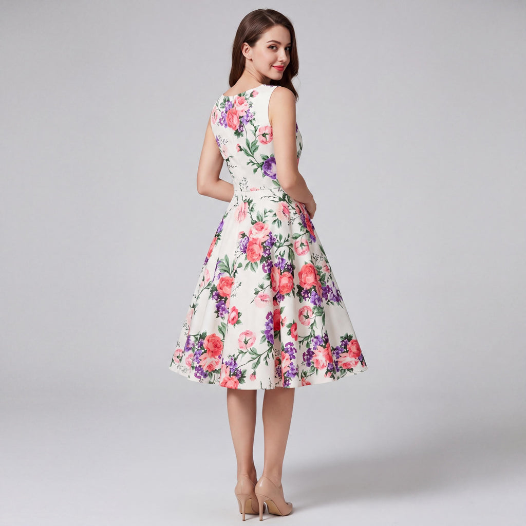 Vintage Inspired Floral Midi Dress – Garden Party Swing Outfit