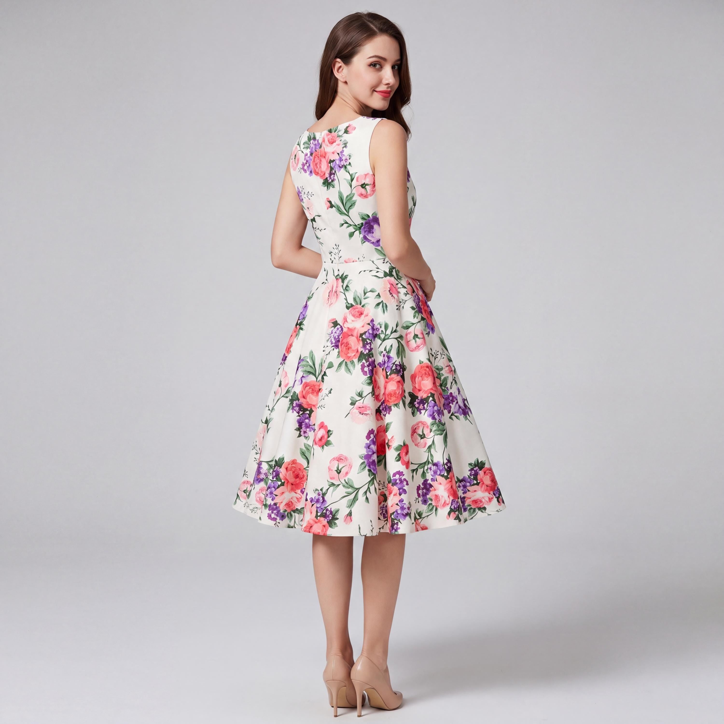 Vintage Inspired Floral Midi Dress – Garden Party Swing Outfit