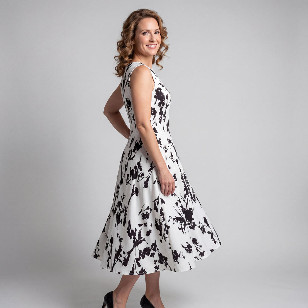 Vintage Inspired Floral Midi Dress – Garden Party Swing Outfit