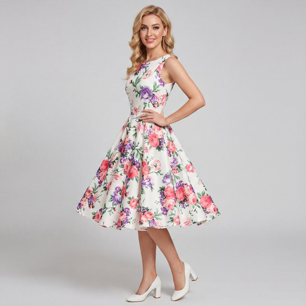 Vintage Inspired Floral Midi Dress – Garden Party Swing Outfit
