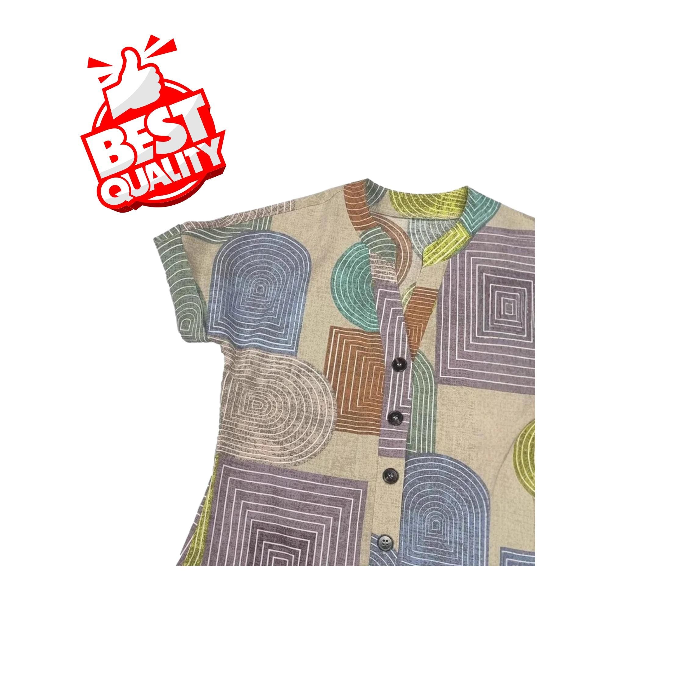European & American Geometric Print Summer V-Neck Button-Up Dress for Women