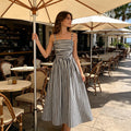 Striped Spaghetti Strap Dress, Off-Shoulder Waist Cinch Maxi Dress, Elegant Summer Long Dress, Flirty Women's Sundress, Handmade Summer