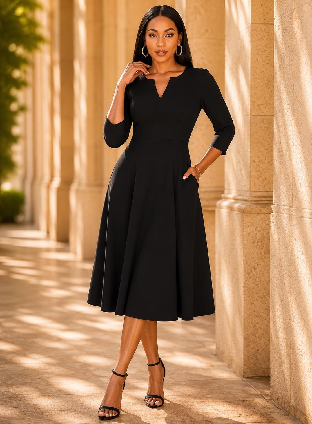 Wedding Guest Dress | Cocktail Party Dress | Elegant Formal Midi A-Line | Evening Work Office Outfit