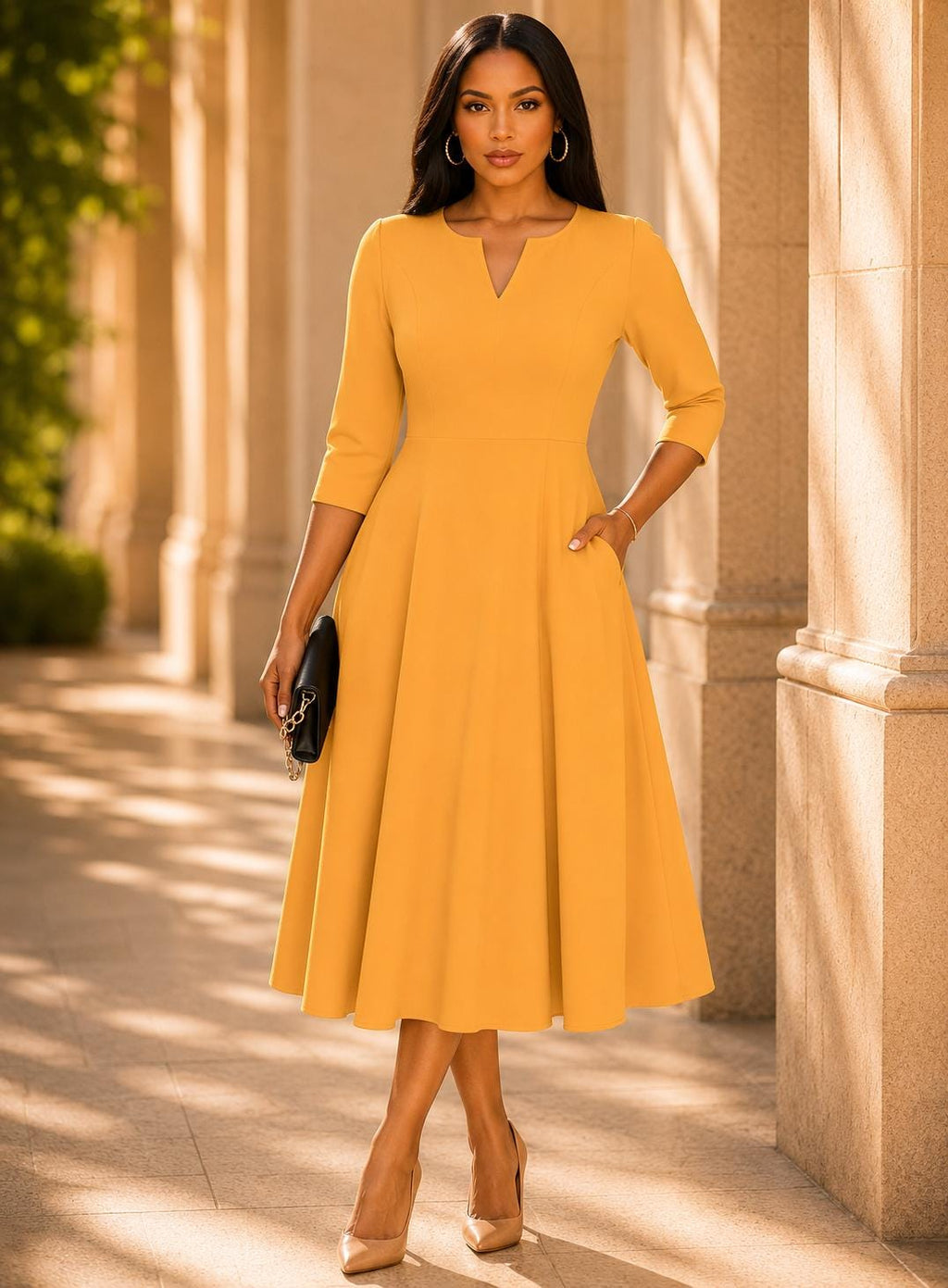 Wedding Guest Dress | Cocktail Party Dress | Elegant Formal Midi A-Line | Evening Work Office Outfit