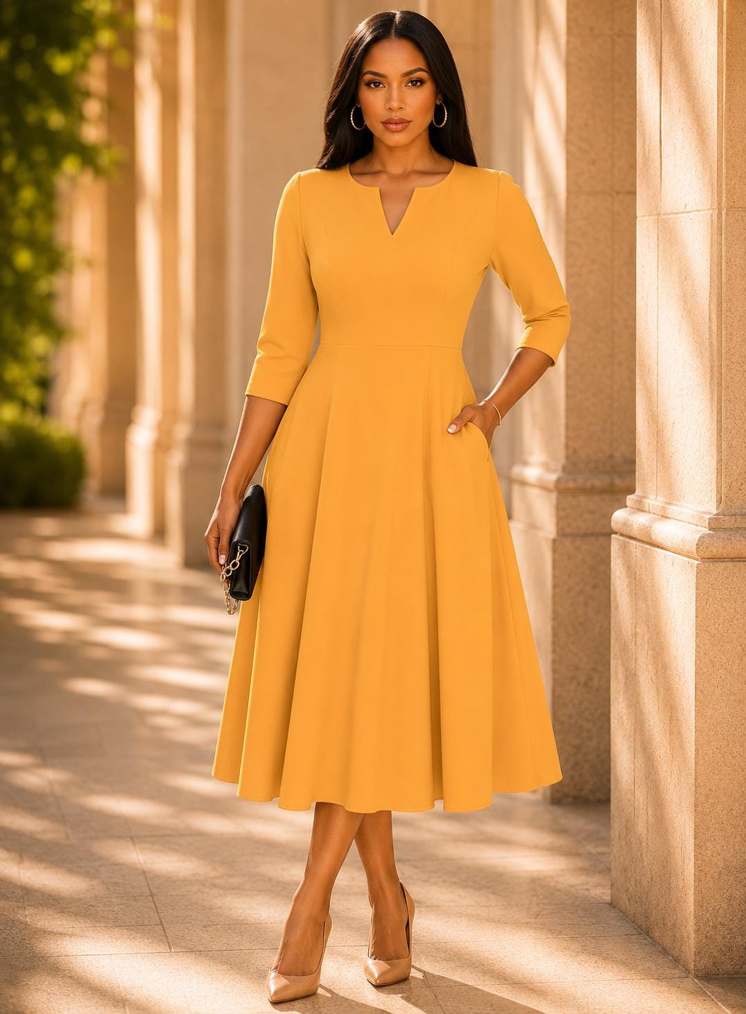 Wedding Guest Dress | Cocktail Party Dress | Elegant Formal Midi A-Line | Evening Work Office Outfit