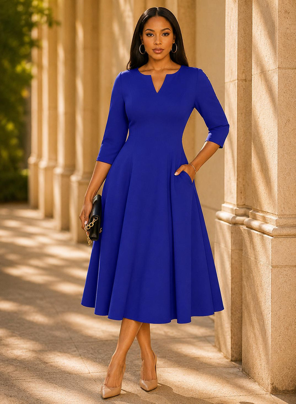 Wedding Guest Dress | Cocktail Party Dress | Elegant Formal Midi A-Line | Evening Work Office Outfit