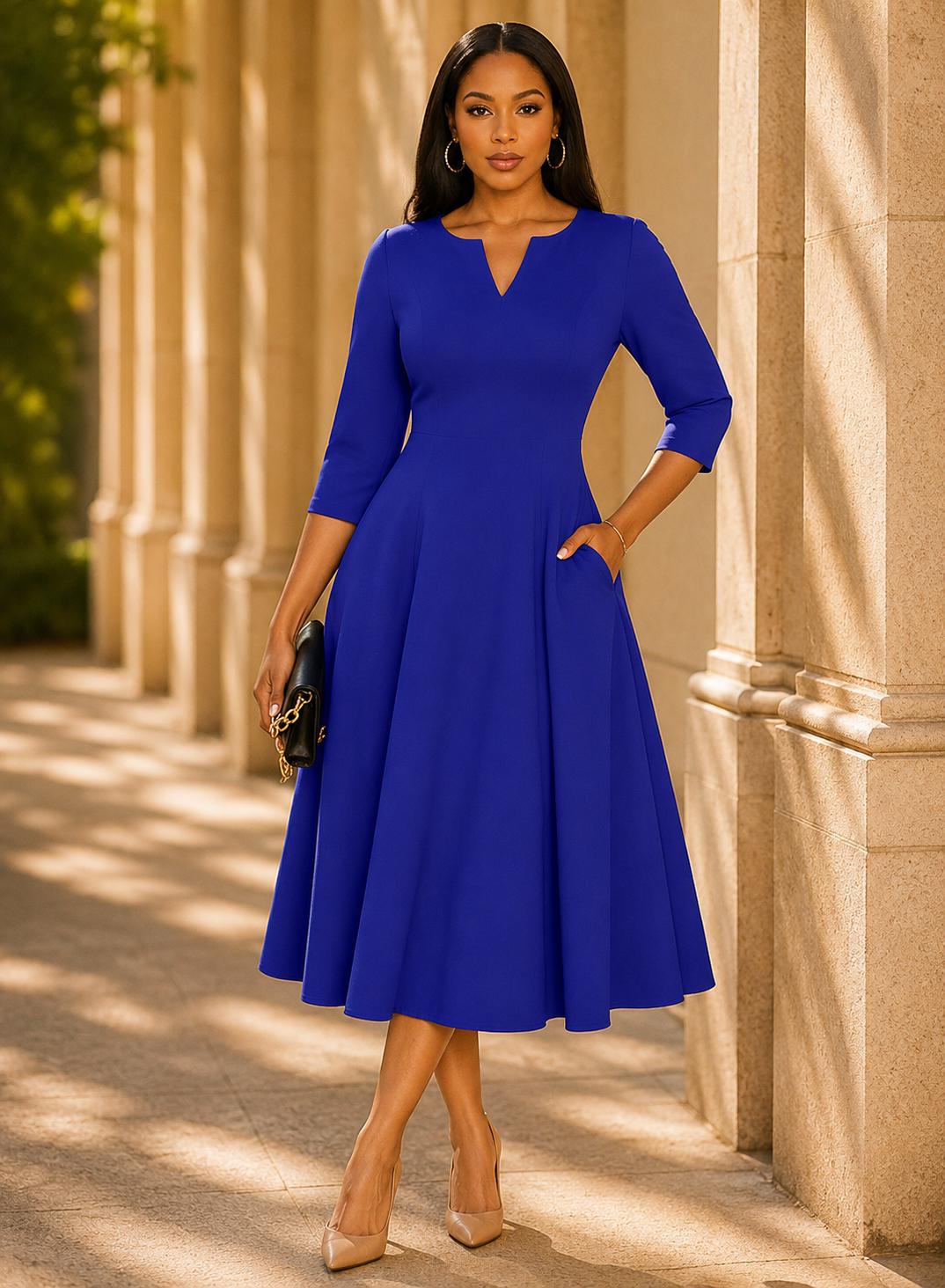 Wedding Guest Dress | Cocktail Party Dress | Elegant Formal Midi A-Line | Evening Work Office Outfit