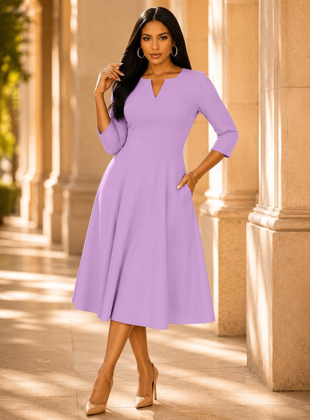 Wedding Guest Dress | Cocktail Party Dress | Elegant Formal Midi A-Line | Evening Work Office Outfit