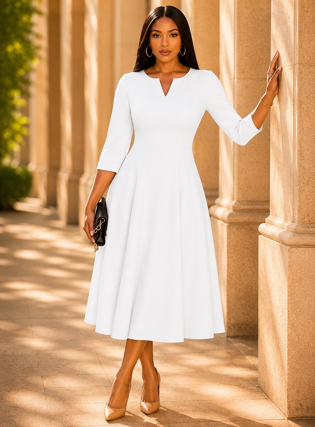 Wedding Guest Dress | Cocktail Party Dress | Elegant Formal Midi A-Line | Evening Work Office Outfit