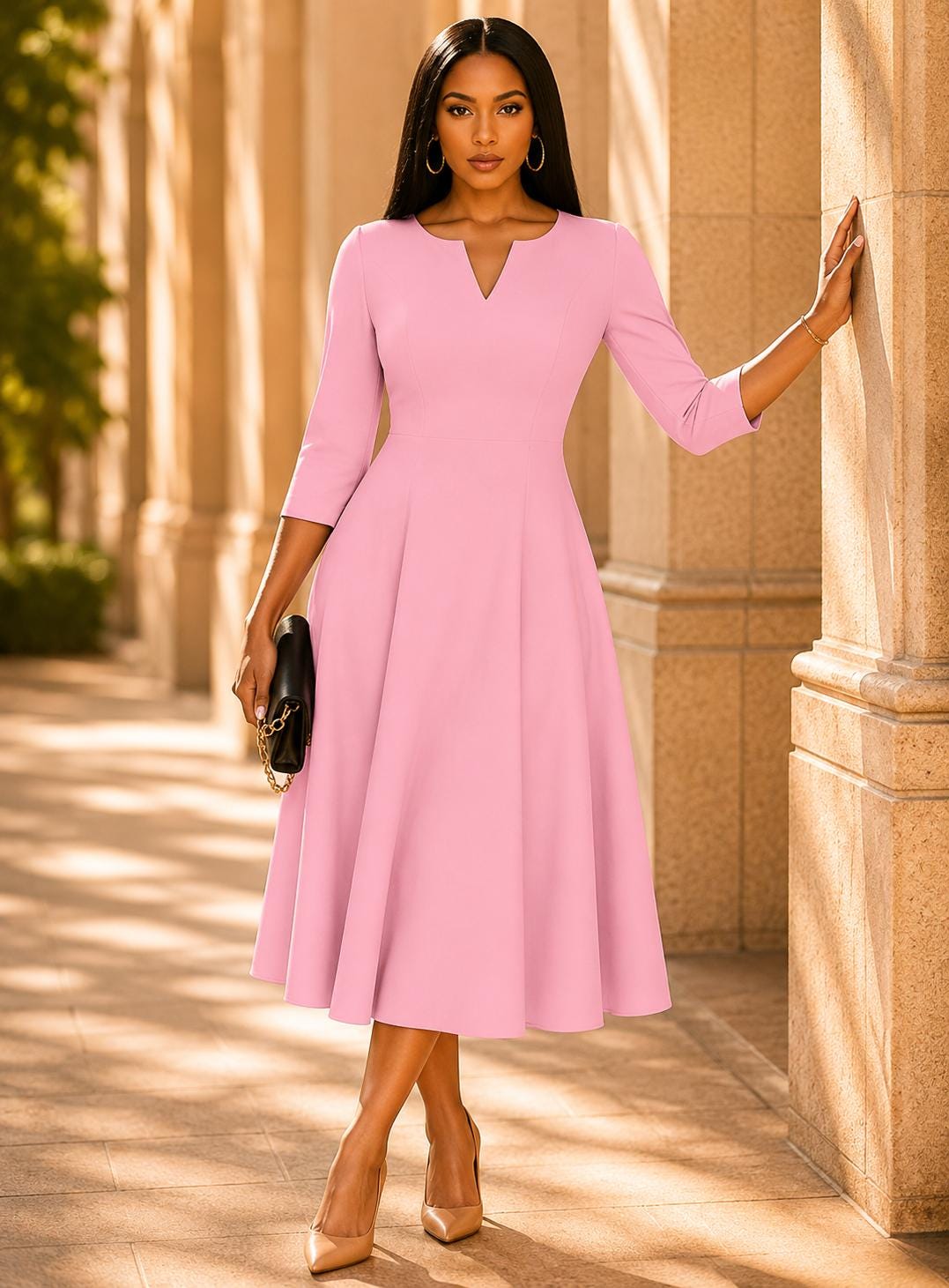 Wedding Guest Dress | Cocktail Party Dress | Elegant Formal Midi A-Line | Evening Work Office Outfit