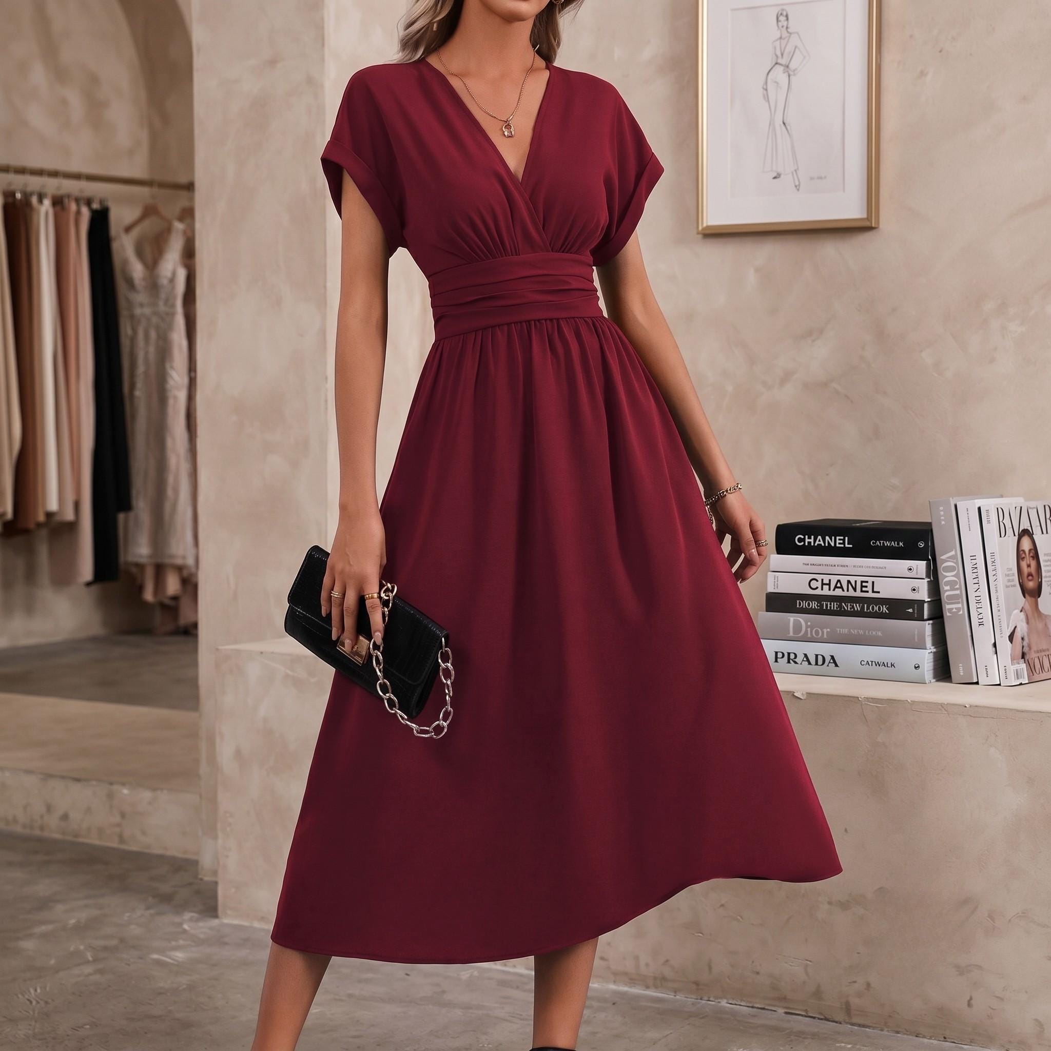 Pleated V-Neck Maxi Dress | Batwing Sleeve Summer Boho Fashion