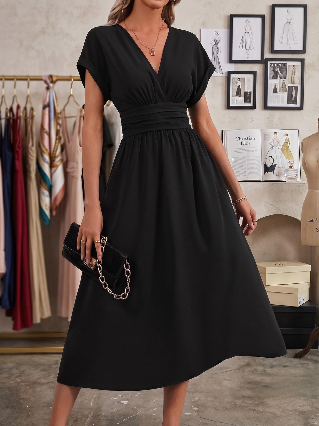 Pleated V-Neck Maxi Dress | Batwing Sleeve Summer Boho Fashion