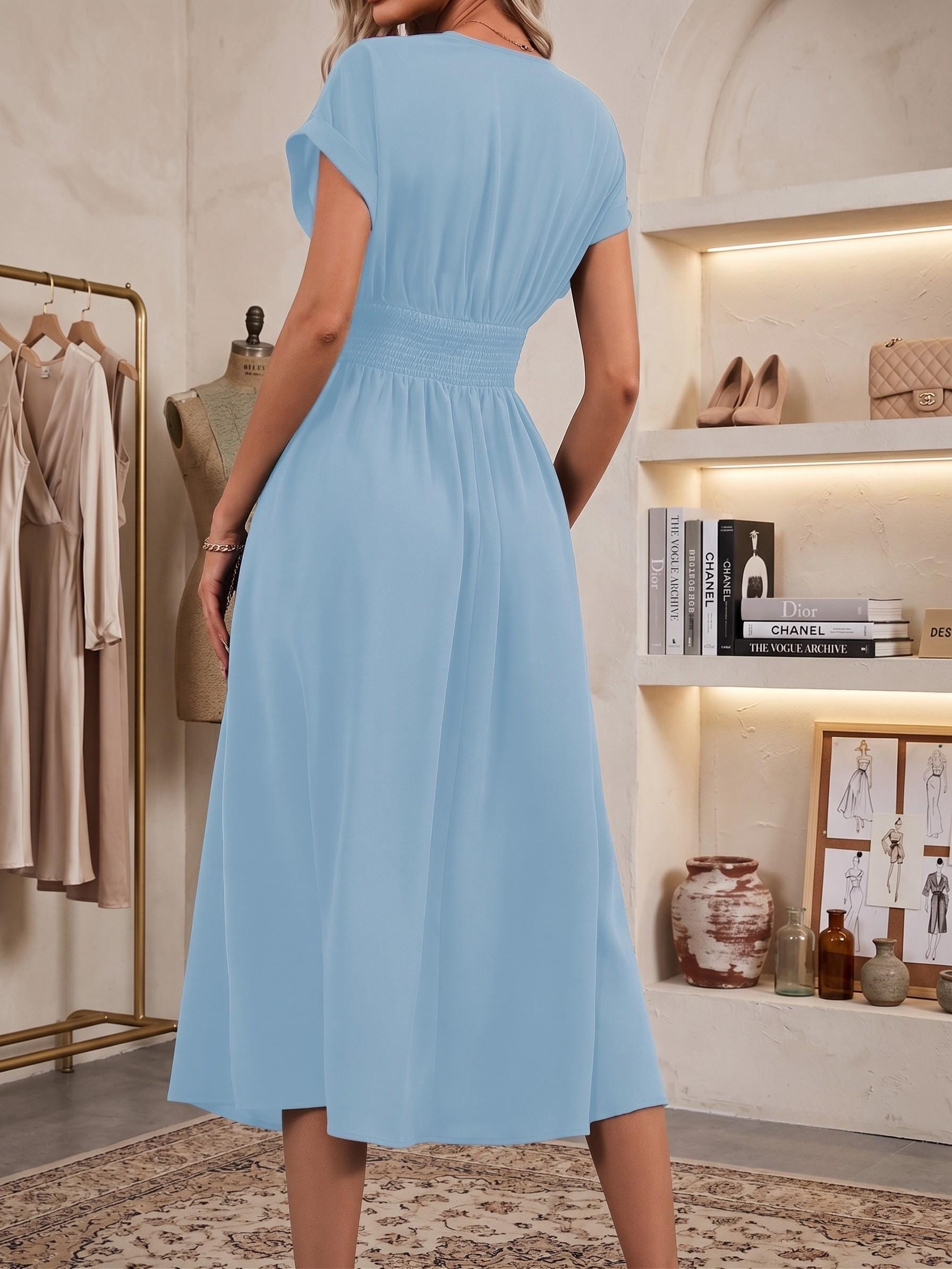 Pleated V-Neck Maxi Dress | Batwing Sleeve Summer Boho Fashion