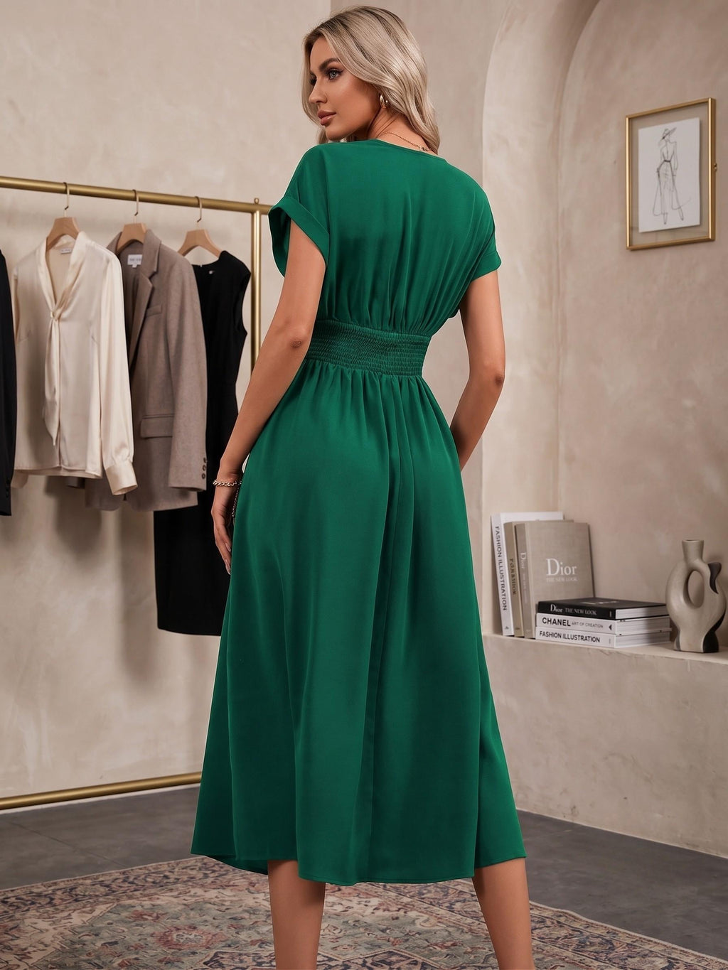 Pleated V-Neck Maxi Dress | Batwing Sleeve Summer Boho Fashion