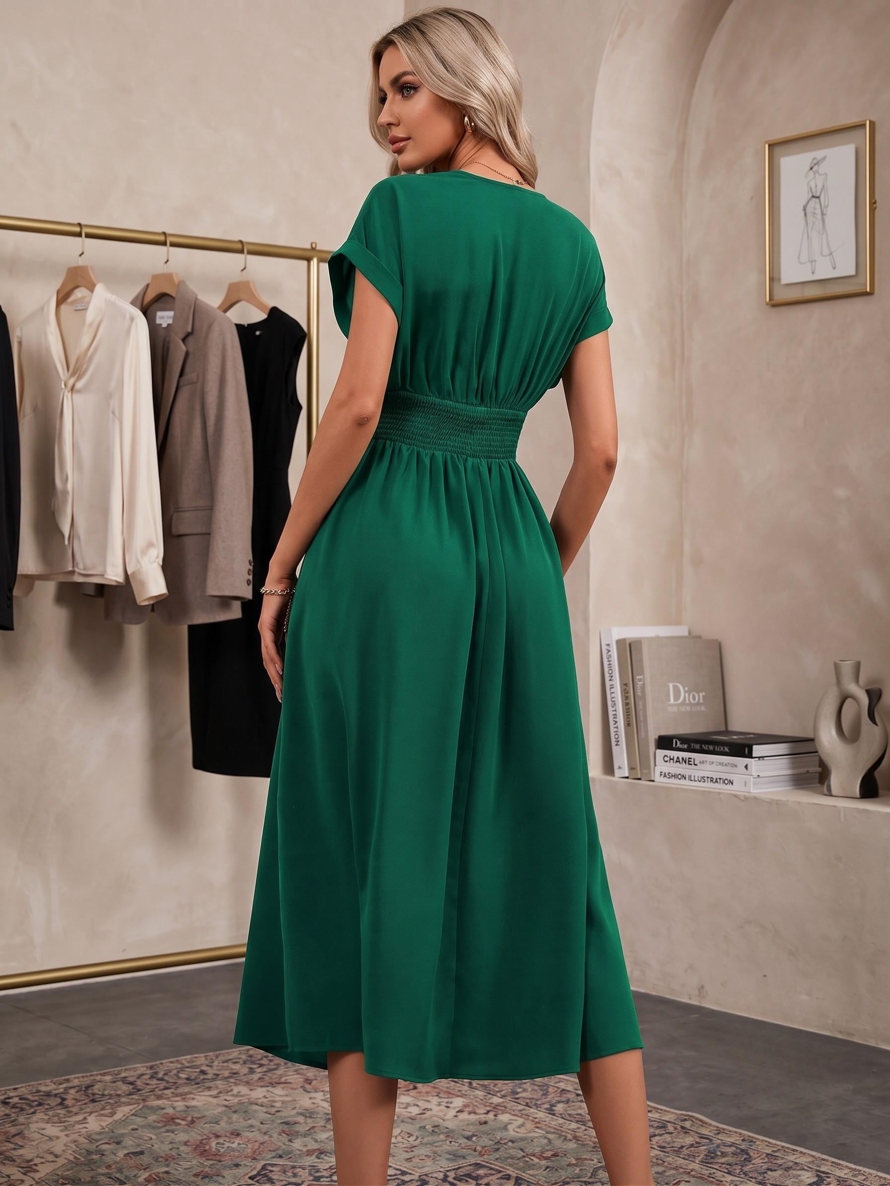 Pleated V-Neck Maxi Dress | Batwing Sleeve Summer Boho Fashion