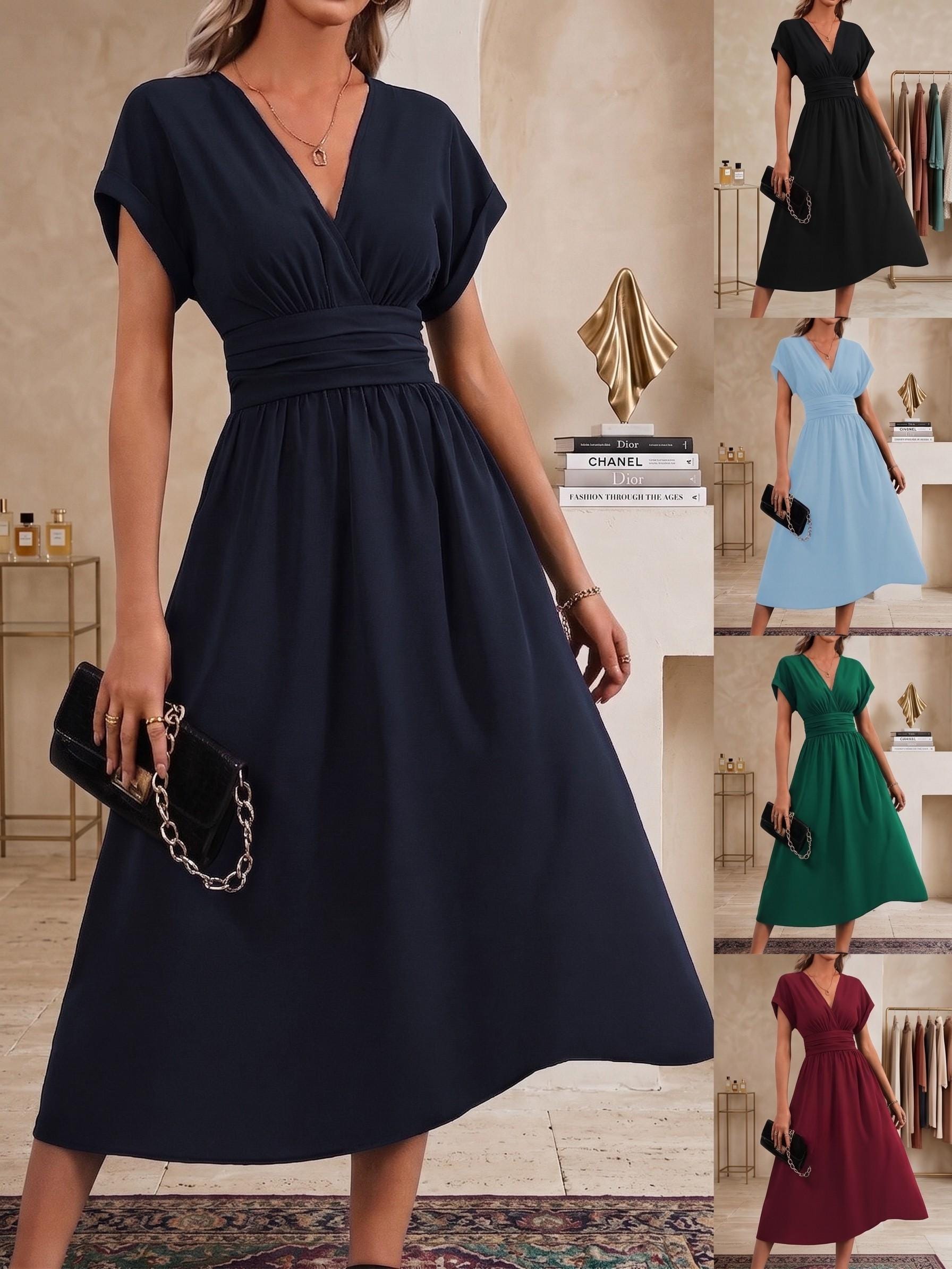 Pleated V-Neck Maxi Dress | Batwing Sleeve Summer Boho Fashion