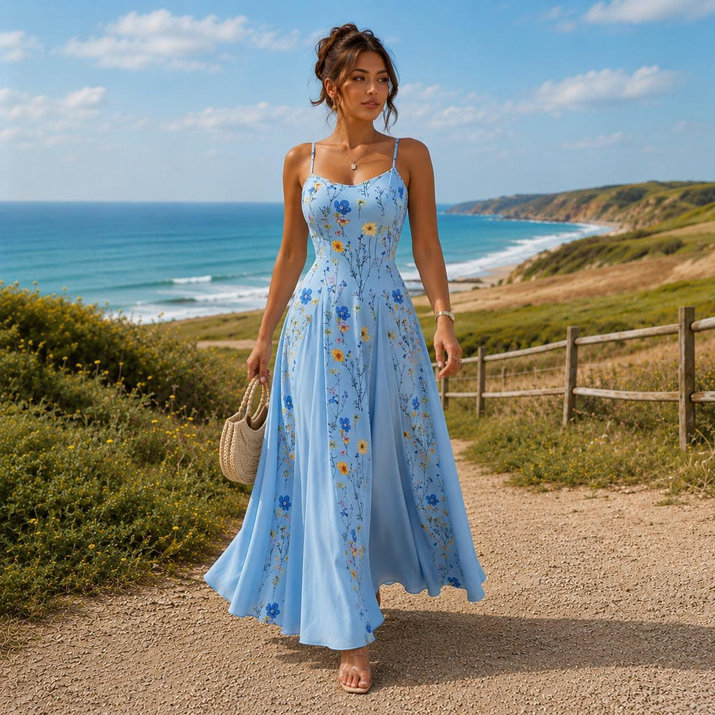 Floral Maxi Dress for Women, Elegant Summer Dress, Cottagecore Garden Dress, Flowy Wedding Guest Dress, Romantic Outfit