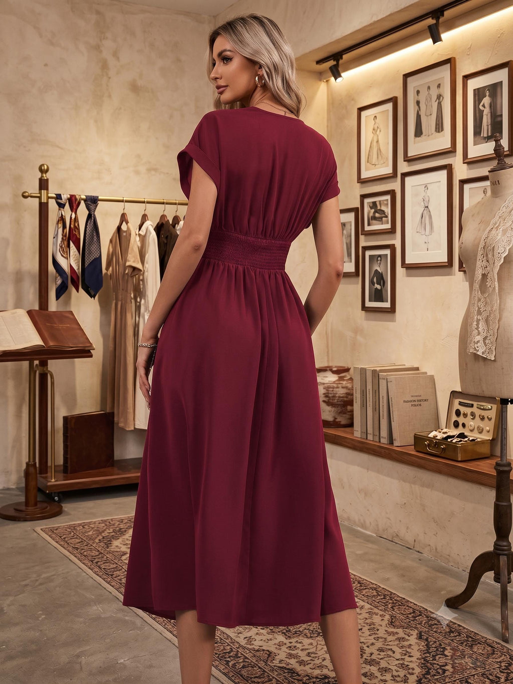 Pleated V-Neck Maxi Dress | Batwing Sleeve Summer Boho Fashion