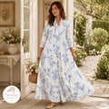 Floral Maxi Dress 3/4 Sleeve - Tiered Gown, Cottagecore Clothing, Spring Outfit
