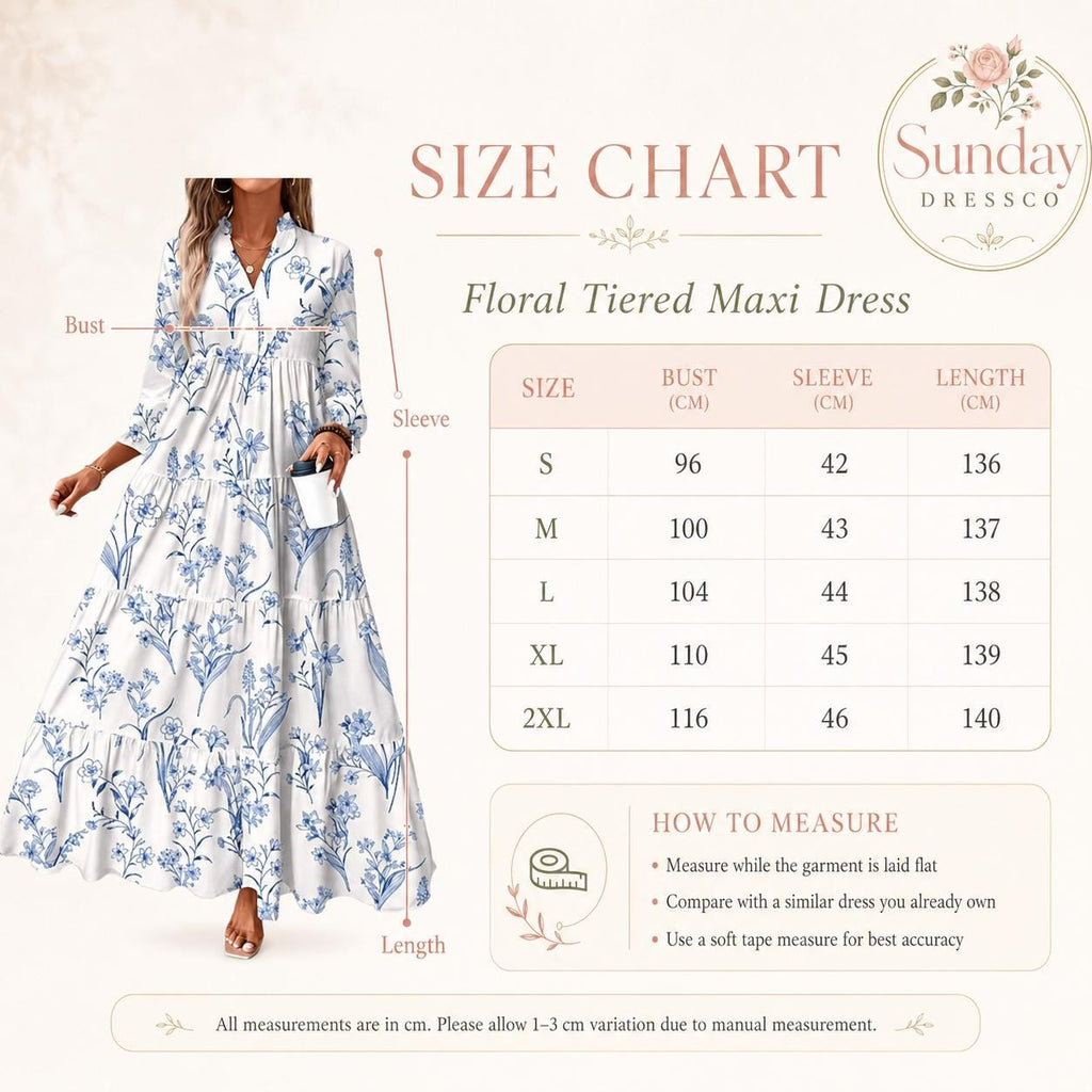 Floral Maxi Dress 3/4 Sleeve - Tiered Gown, Cottagecore Clothing, Spring Outfit