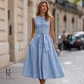 Minimalist Linen Midi Dress for Women, Sleeveless Button Front Summer Dress, Gift For Her
