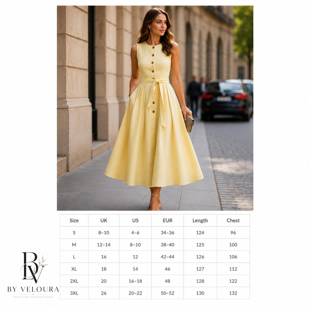 Minimalist Linen Midi Dress for Women, Sleeveless Button Front Summer Dress, Gift For Her