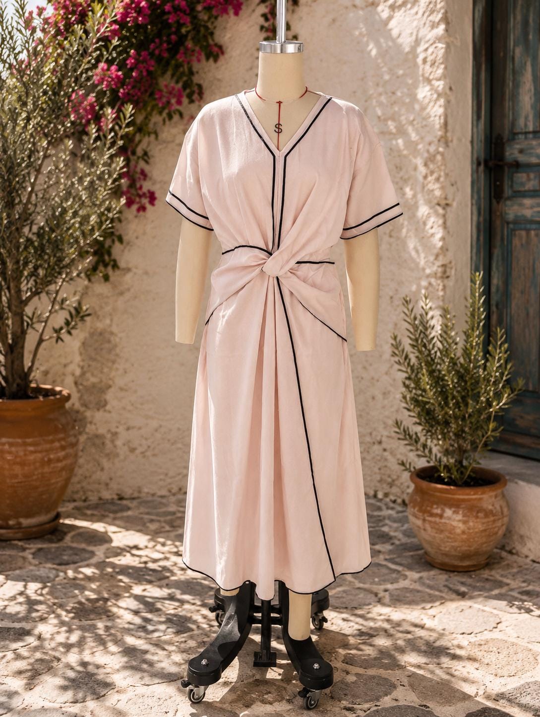 Women's Twist Front V-Neck Maxi Dress – Casual Summer Beach Dress with Pockets